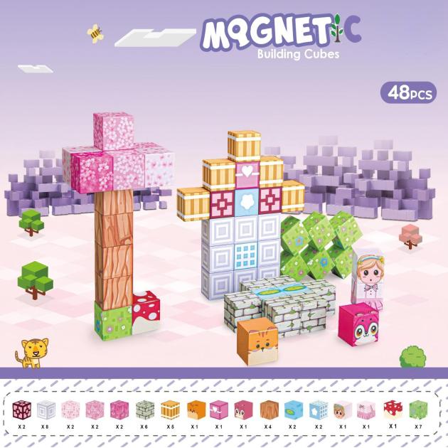 48pcs Pink Princess Magnetic Tiles Set| 2cm | STEM Toy