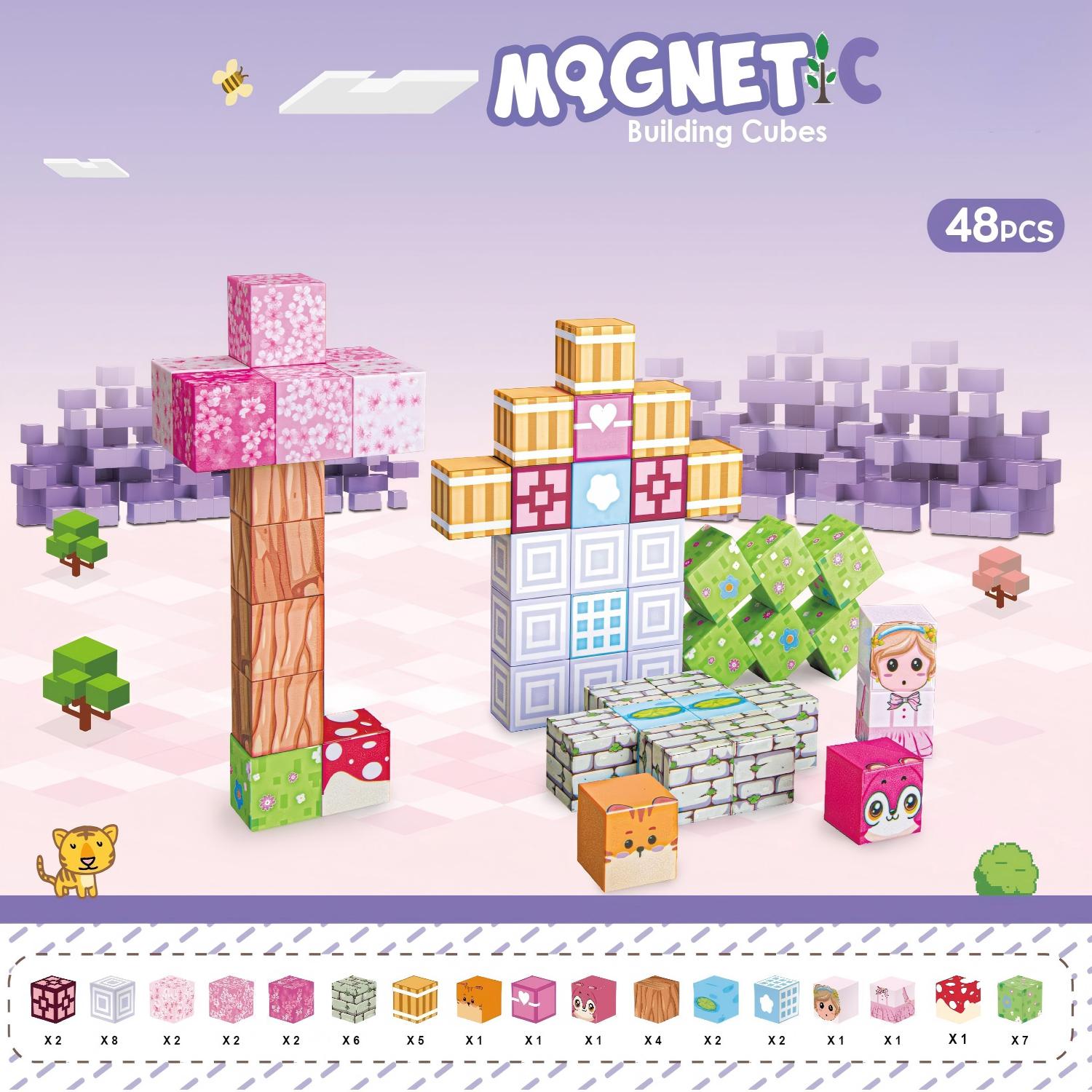 48pcs Pink Princess Magnetic Tiles Set| 2cm | STEM Toy