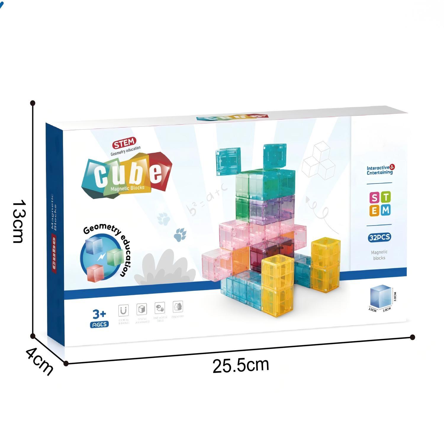 32pcs Transparent Colored Magnetic Tiles Set | 3cm | STEM Toy - Image 2
