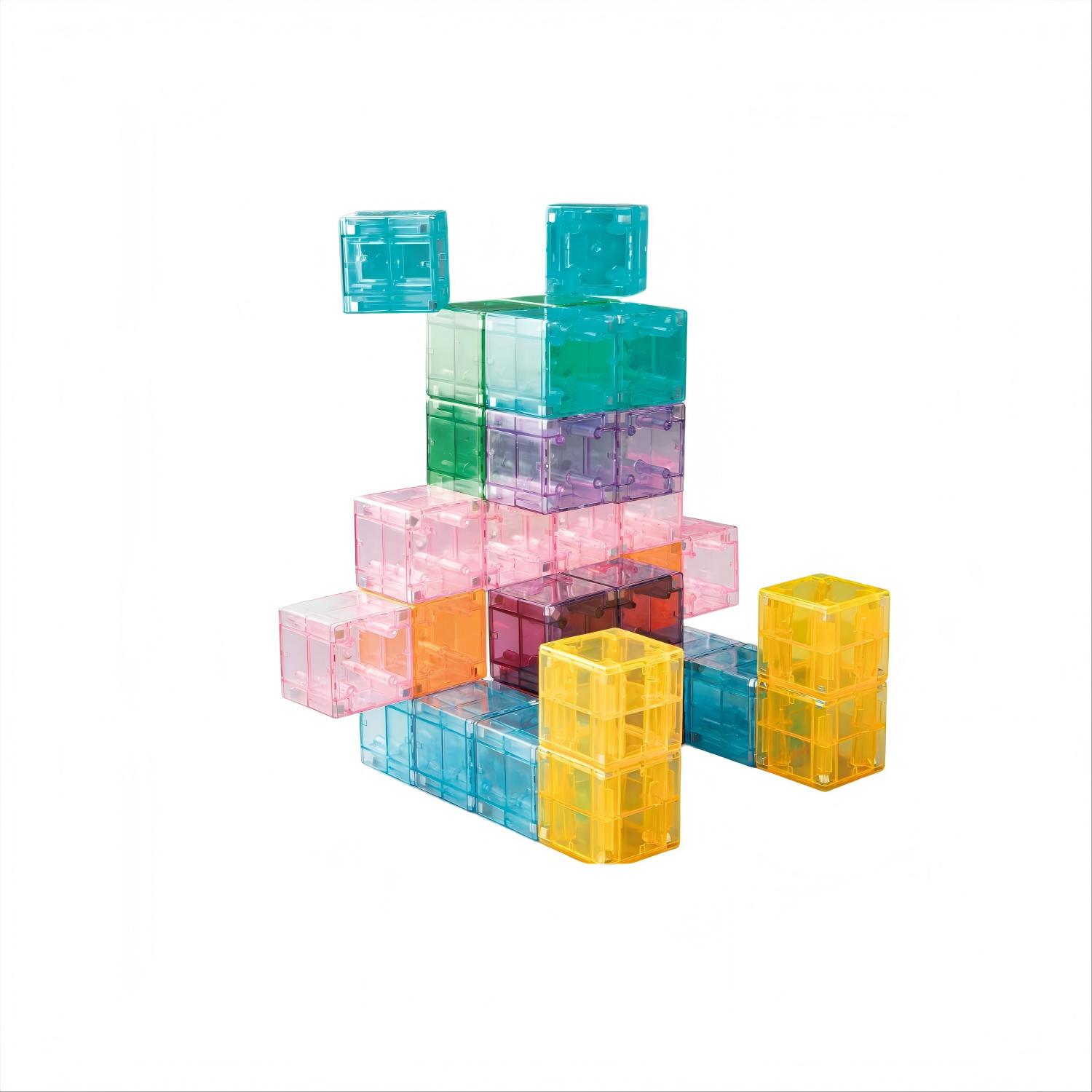 32pcs Transparent Colored Magnetic Tiles Set | 3cm | STEM Toy - Image 4