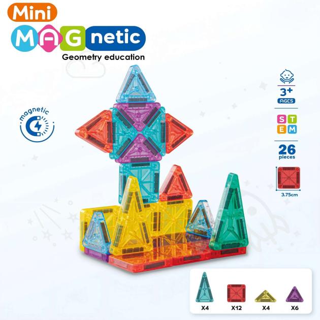 26pc Mini Magnetic Tiles in Tin Box | 3.75cm | Travel Toy