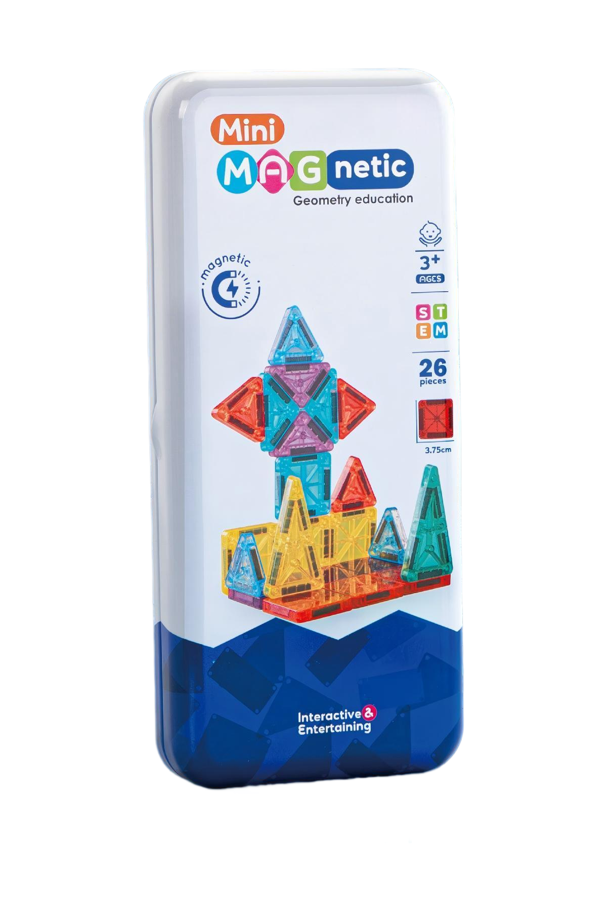 26pc Mini Magnetic Tiles in Tin Box | 3.75cm | Travel Toy - Image 3