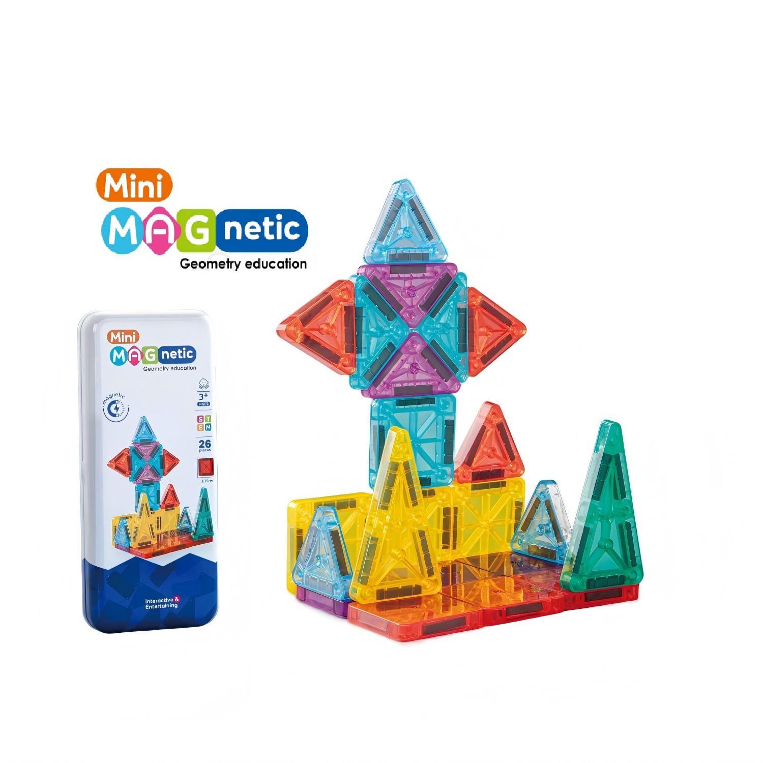 26pc Mini Magnetic Tiles in Tin Box | 3.75cm | Travel Toy - Image 2
