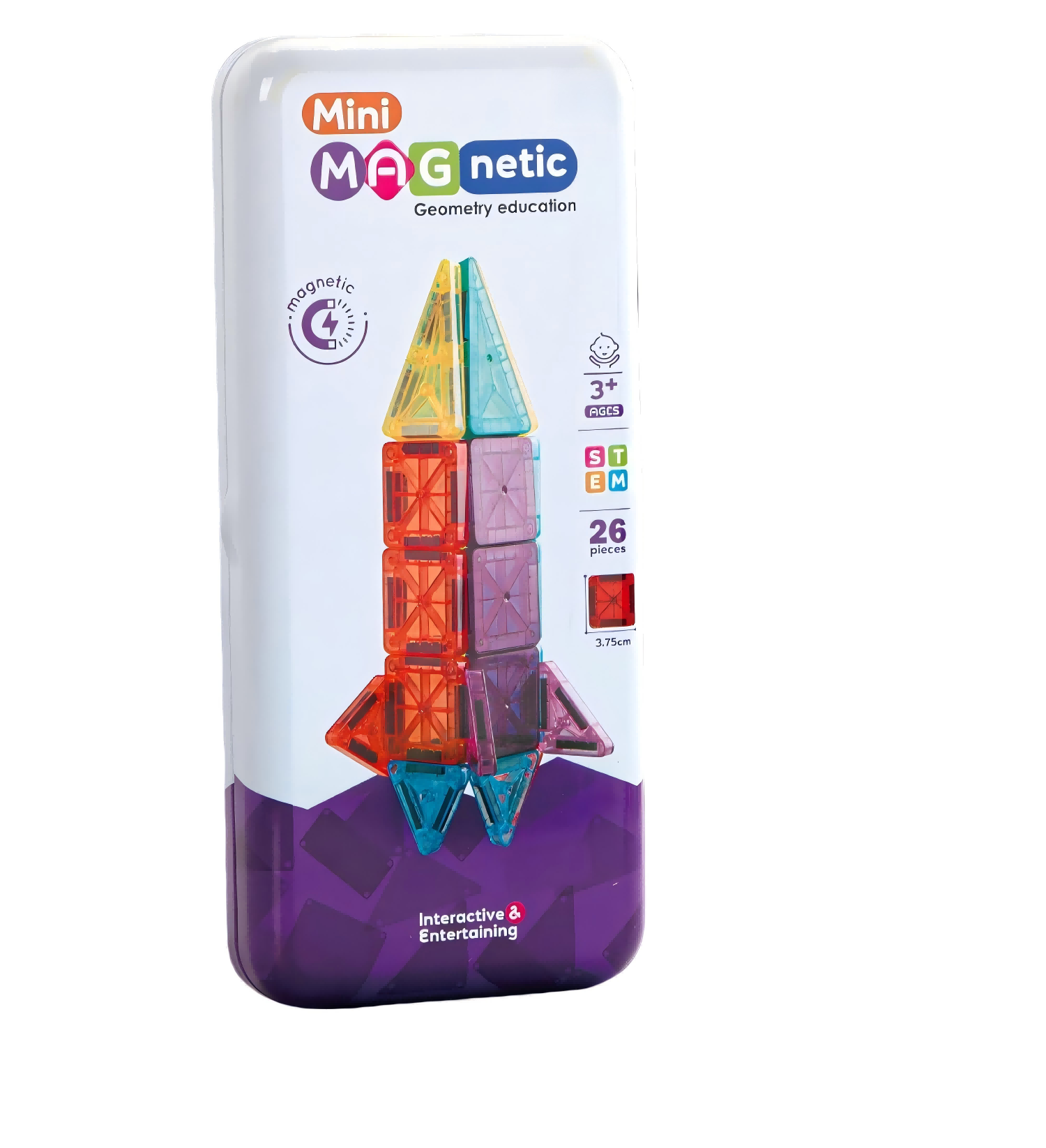 26pc Mini Magnetic Tiles in Tin Box | 3.75cm | Travel Toy - Image 3