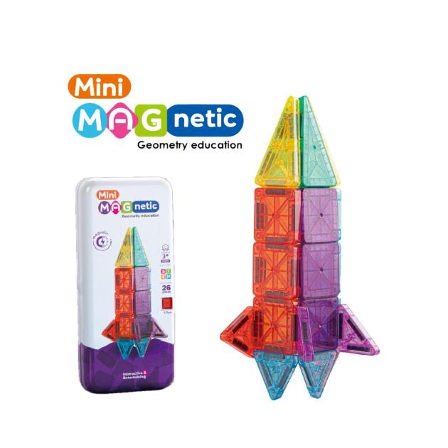 26pc Mini Magnetic Tiles in Tin Box | 3.75cm | Travel Toy