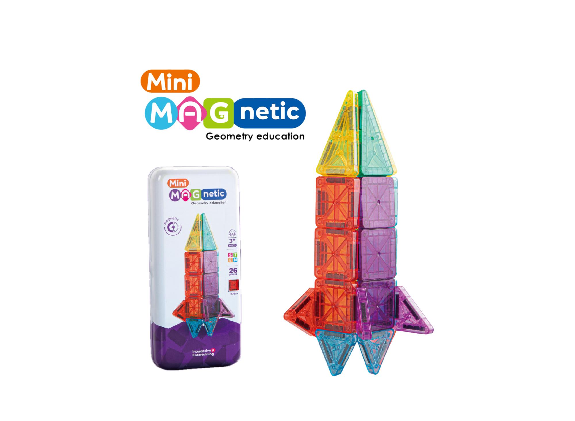 26pc Mini Magnetic Tiles in Tin Box | 3.75cm | Travel Toy