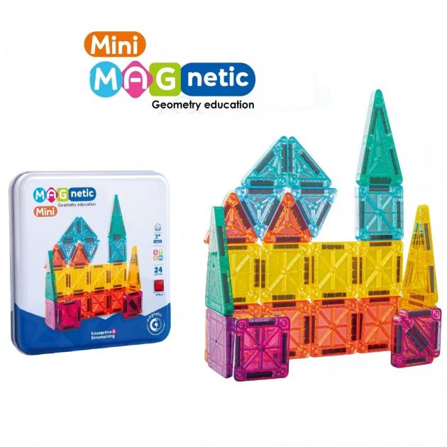 24pcs Mini Magnetic Tiles in Tin Box | 3.75cm | Travel Toy