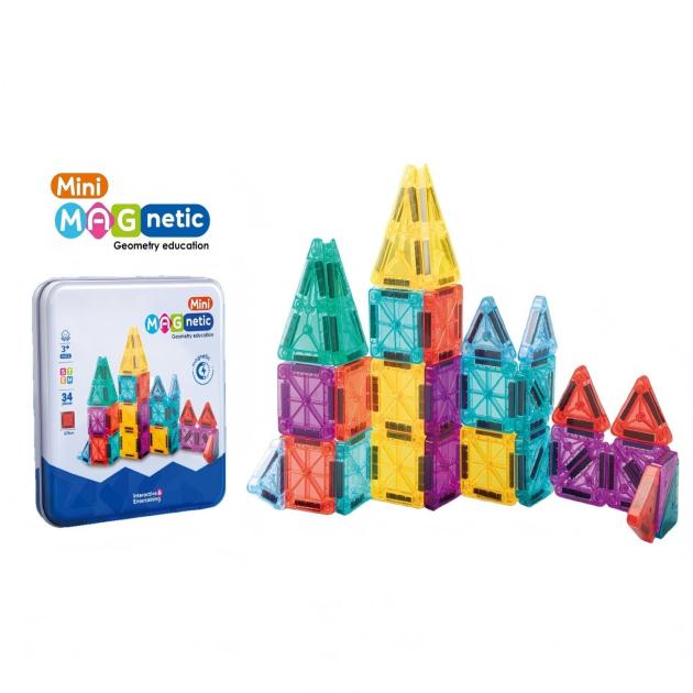 34pcs Mini Magnetic Tiles in Tin Box | 3.75cm | Travel Toy