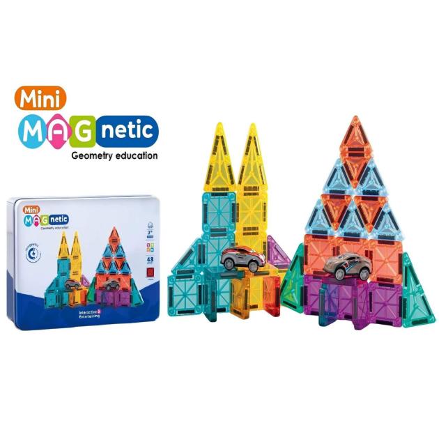 43pcs Mini Magnetic Tiles in Tin Box | 3.75cm | Travel Toy