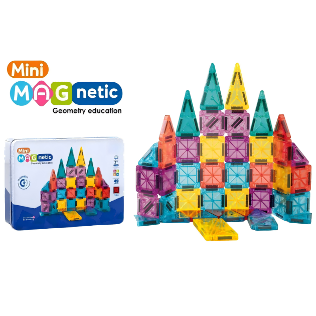 49pcs Mini Magnetic Tiles in Tin Box | 3.75cm | Travel Toy