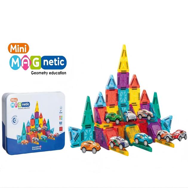 62pcs Mini Magnetic Tiles in Tin Box | 3.75cm | Travel Toy