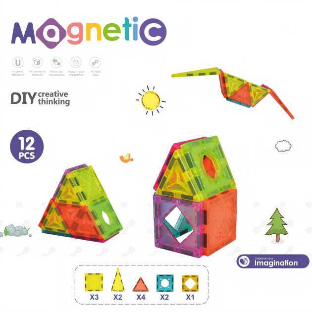 12pcs Magnetic Tiles Starter Set | 5.5cm | STEM Building Toy for Kids